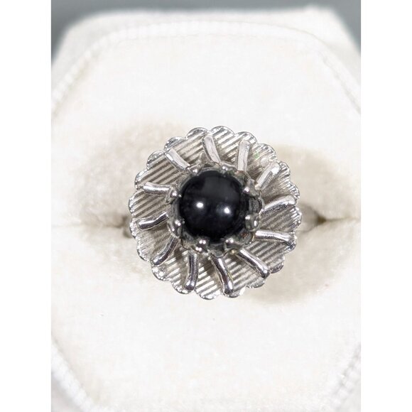 Sarah Coventry Jewelry - Vintage Sarah Coventry Black Round Flower Medallion Adjustable Band Ring Size 6
